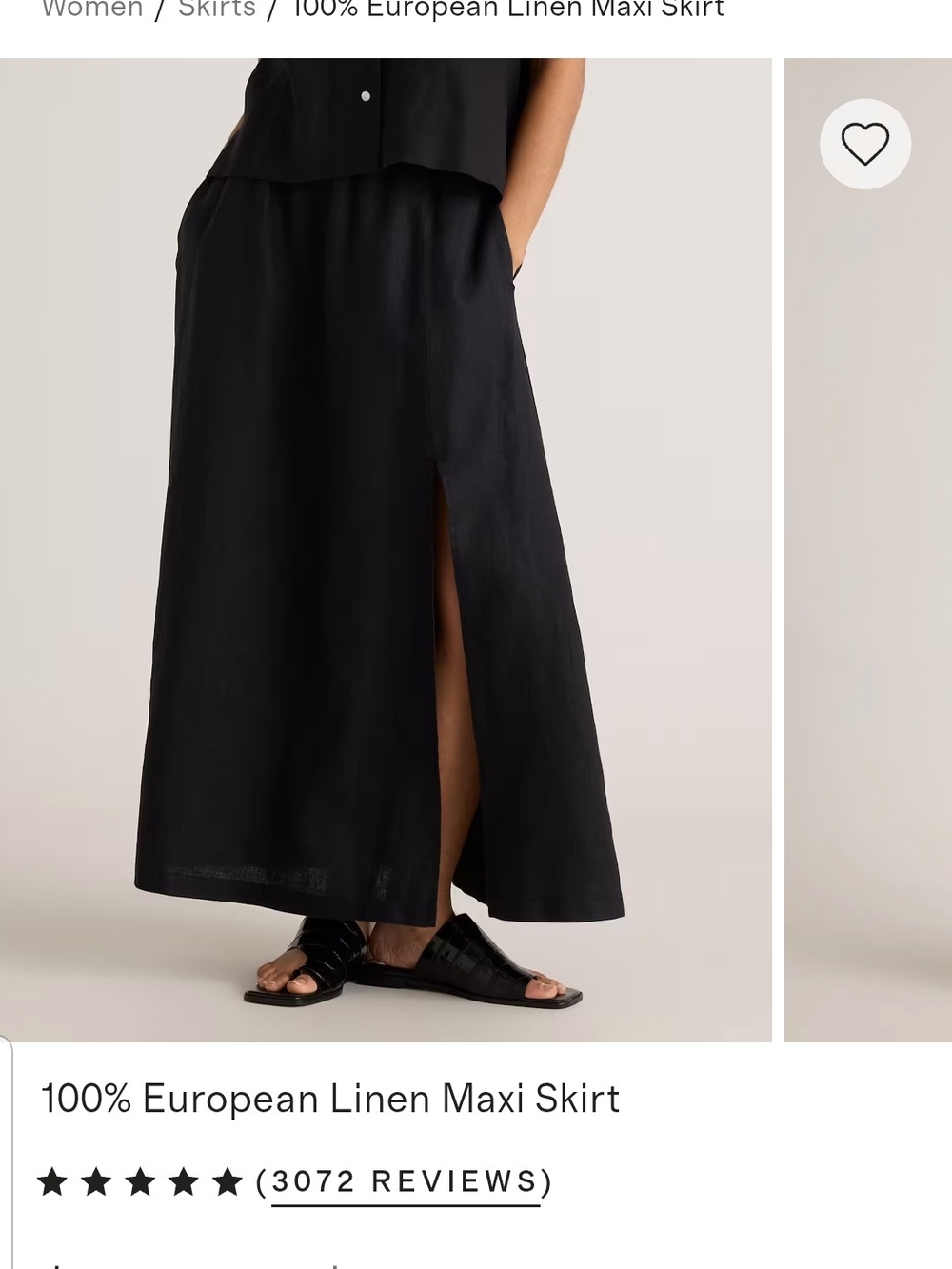 Quince Black European Linen Maxi Skirt with Side Slit